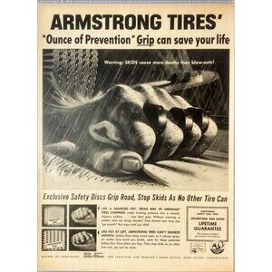 Armstrong Tires "Grip Can Save Your Life" Vintage Print Ad 1957